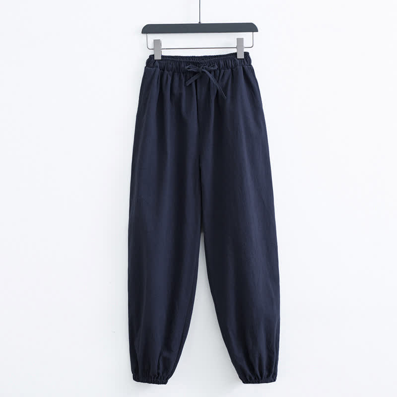 Pantalon harem décontracté pour homme en coton uni couleur Buddha Stones avec poches - Bleu nuit - US/UK/AU44，EU54 (4XL) - image 7