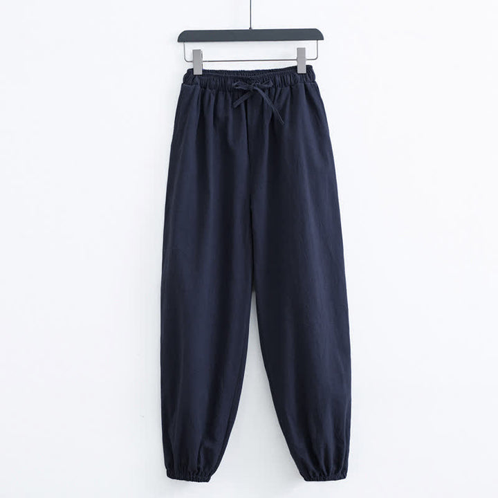 Pantalon harem décontracté pour homme en coton uni couleur Buddha Stones avec poches - Bleu nuit - US/UK/AU44，EU54 (4XL) - image 7