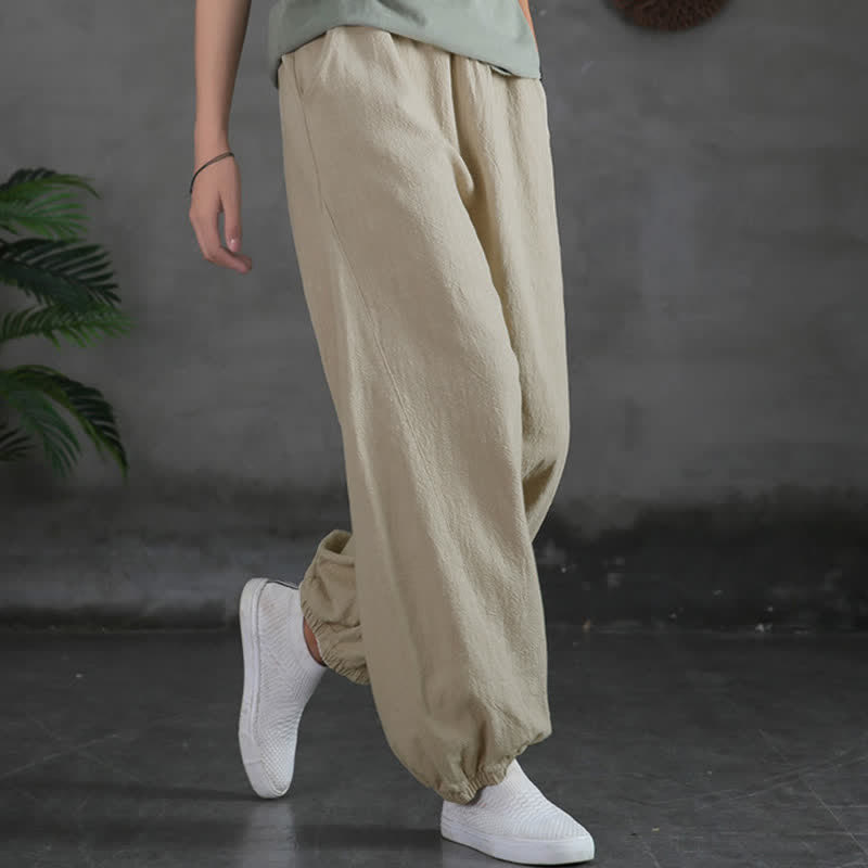 Pantalon pour femme en lin et coton ramie uni couleur Buddha Stones avec poches - Lin - US6，UK/AU10，EU38 (L) - image 11