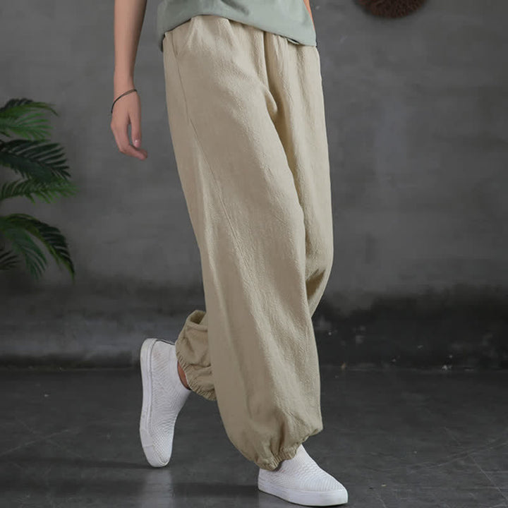 Pantalon pour femme en lin et coton ramie uni couleur Buddha Stones avec poches - Lin - US6，UK/AU10，EU38 (L) - image 11