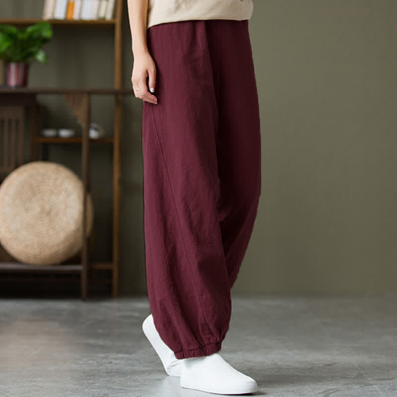 Pantalon pour femme en lin et coton ramie uni couleur Buddha Stones avec poches - Rouge violet pâle - US6，UK/AU10，EU38 (L) - image 56