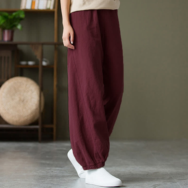 Pantalon pour femme en lin et coton ramie uni couleur Buddha Stones avec poches - Rouge violet pâle - US6，UK/AU10，EU38 (L) - image 56