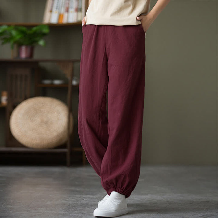 Pantalon pour femme en lin et coton ramie uni couleur Buddha Stones avec poches - image 57
