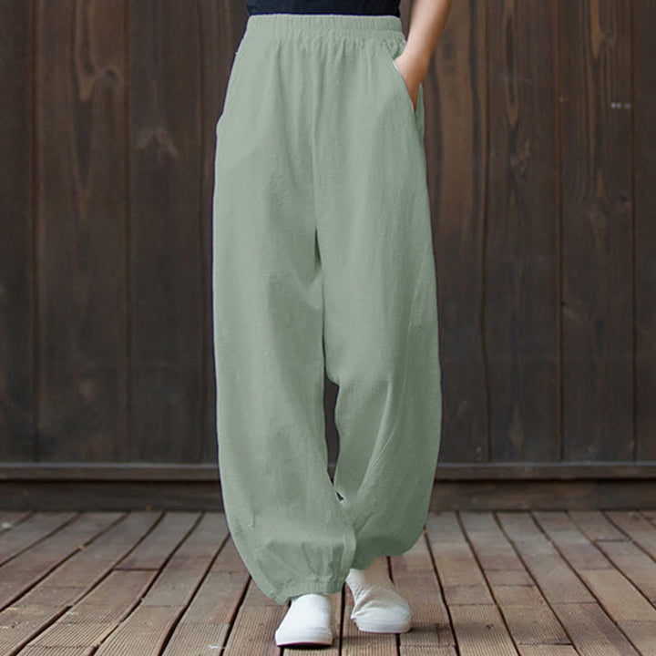 Pantalon pour femme en lin et coton ramie uni couleur Buddha Stones avec poches - Crème à la menthe - US6，UK/AU10，EU38 (L) - image 67
