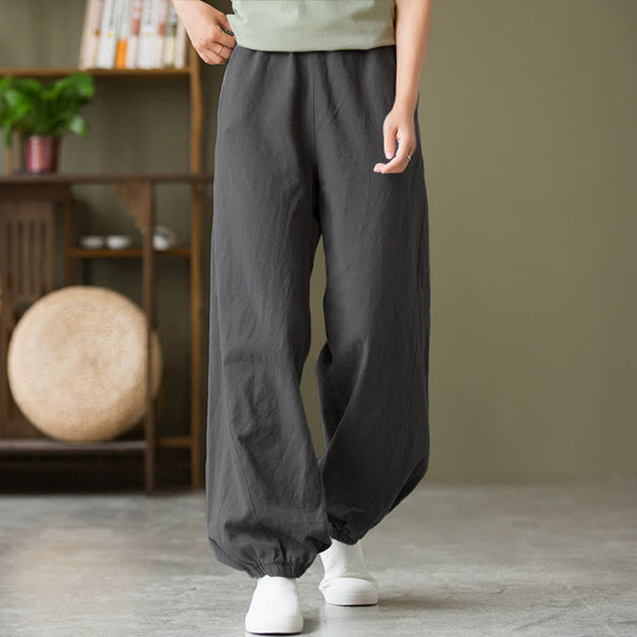Pantalon pour femme en lin et coton ramie uni couleur Buddha Stones avec poches - image 2