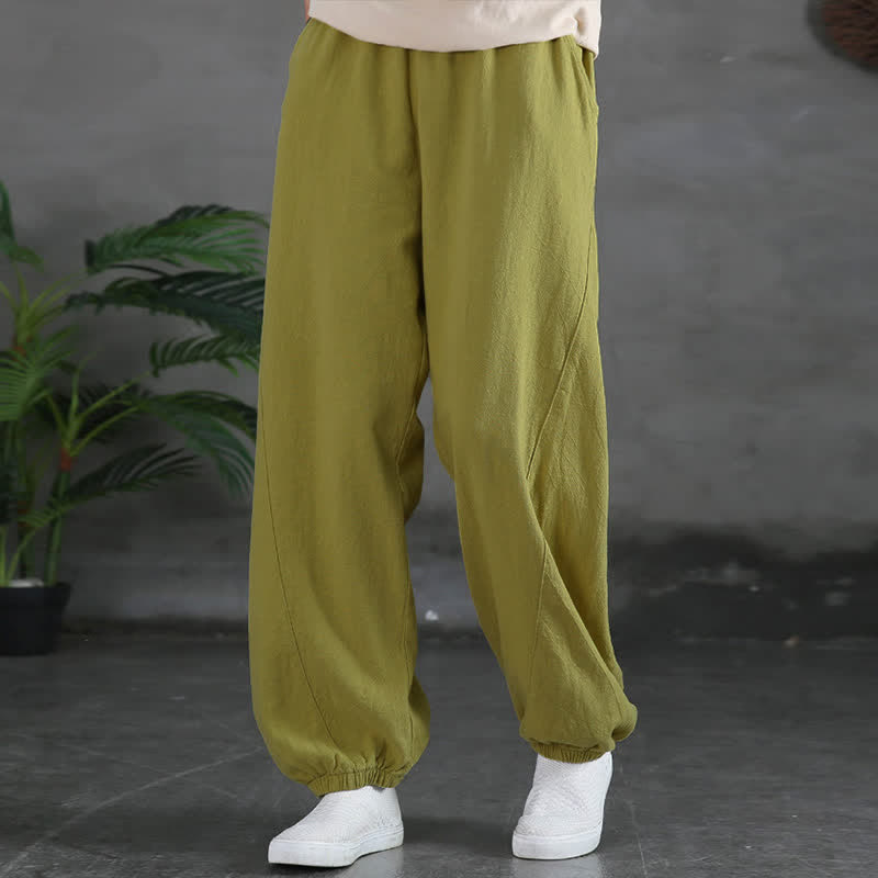 Pantalon pour femme en lin et coton ramie uni couleur Buddha Stones avec poches - image 25