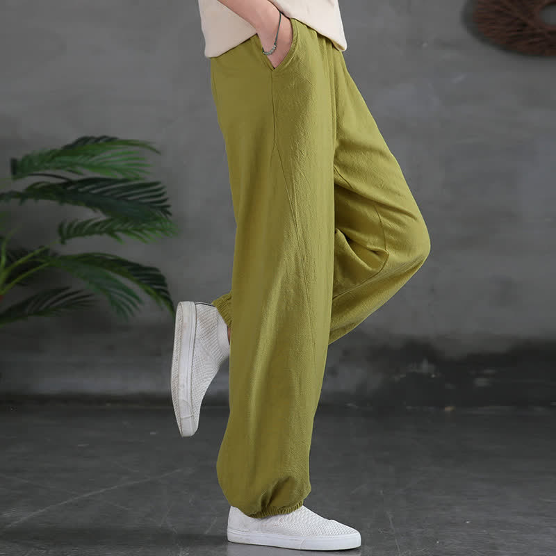 Pantalon pour femme en lin et coton ramie uni couleur Buddha Stones avec poches - image 20