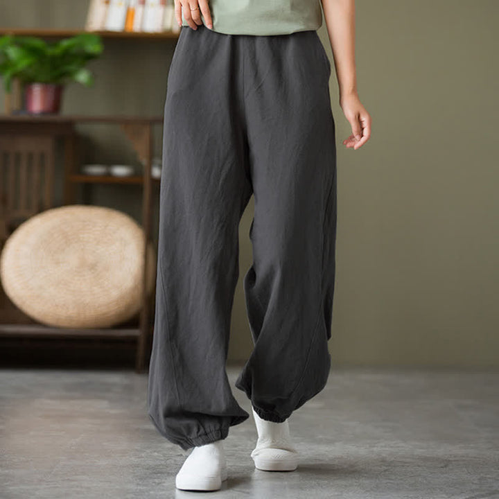 Pantalon pour femme en lin et coton ramie uni couleur Buddha Stones avec poches - Gris foncé - US6，UK/AU10，EU38 (L) - image 0