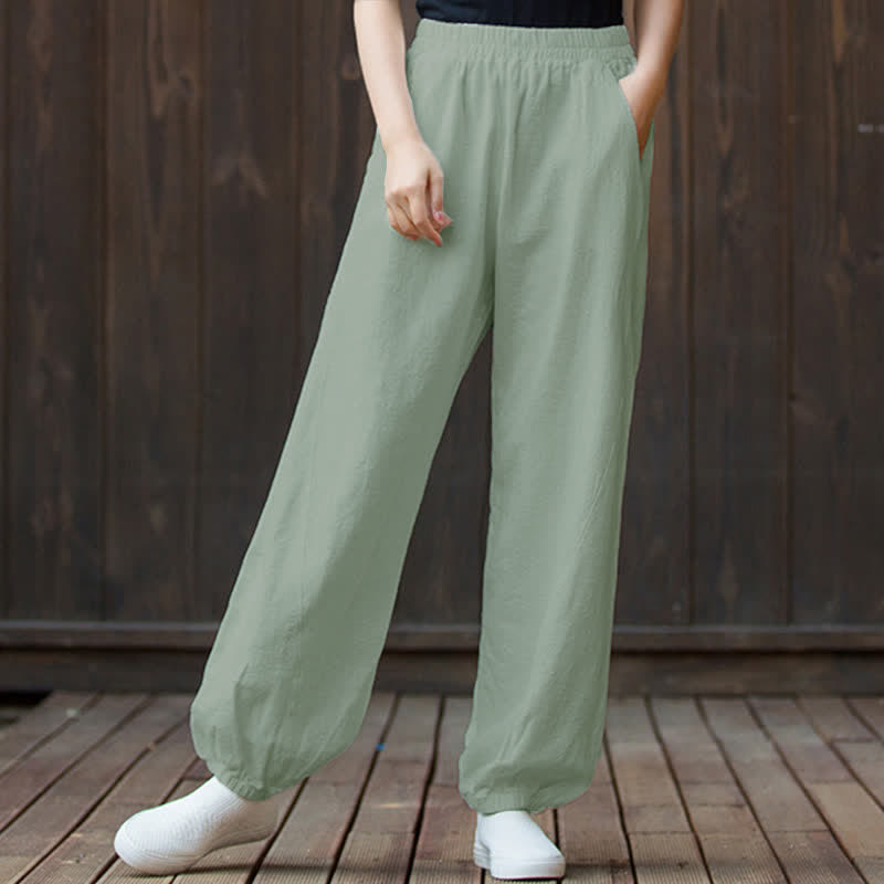 Pantalon pour femme en lin et coton ramie uni couleur Buddha Stones avec poches - image 70