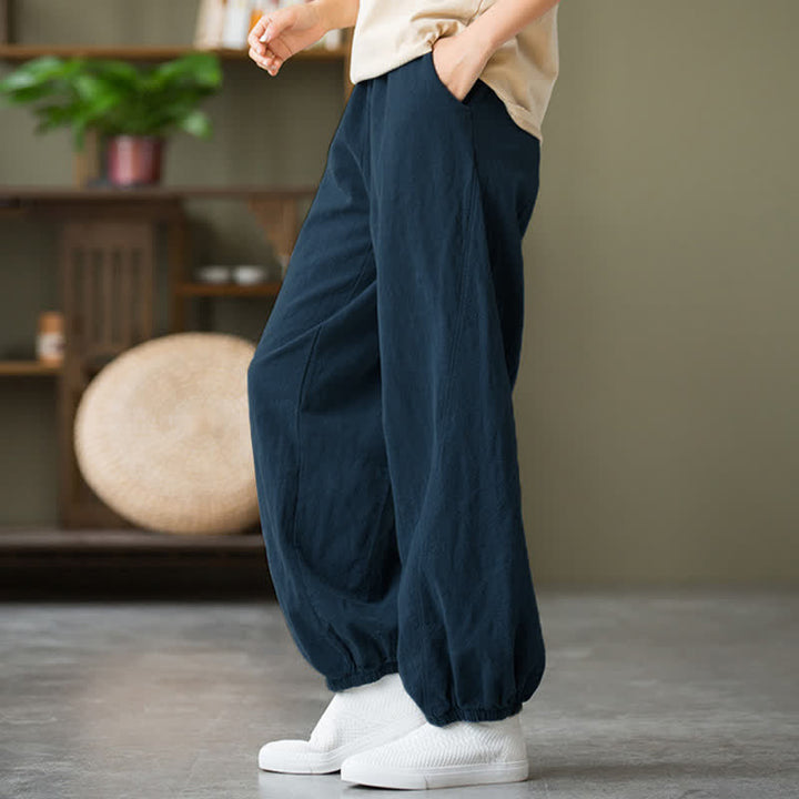 Pantalon pour femme en lin et coton ramie uni couleur Buddha Stones avec poches - image 51