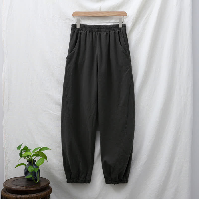 Pantalon pour femme en lin et coton ramie uni couleur Buddha Stones avec poches - image 9