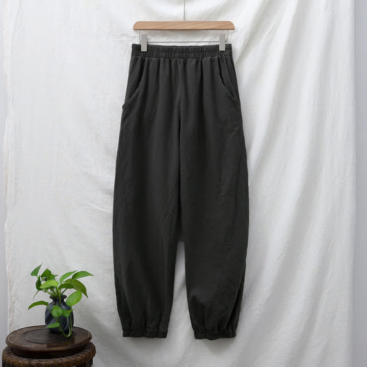 Pantalon pour femme en lin et coton ramie uni couleur Buddha Stones avec poches - image 9