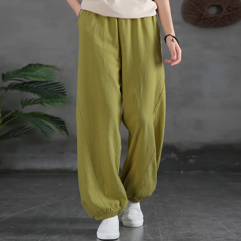 Pantalon pour femme en lin et coton ramie uni couleur Buddha Stones avec poches - image 21