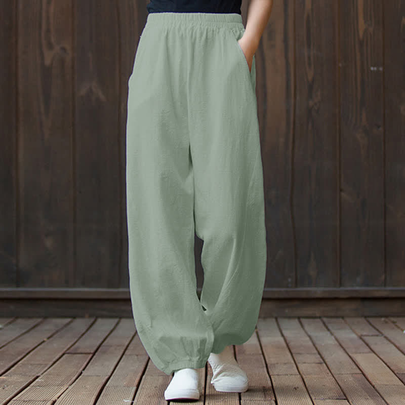 Pantalon pour femme en lin et coton ramie uni couleur Buddha Stones avec poches - image 68