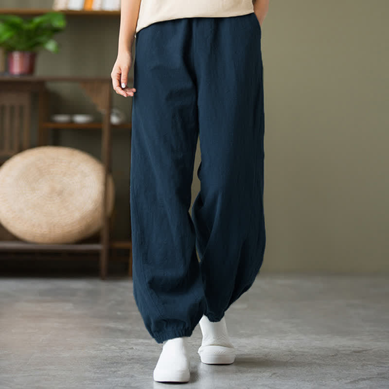 Pantalon pour femme en lin et coton ramie uni couleur Buddha Stones avec poches - SteelBlue - US6，UK/AU10，EU38 (L) - image 47