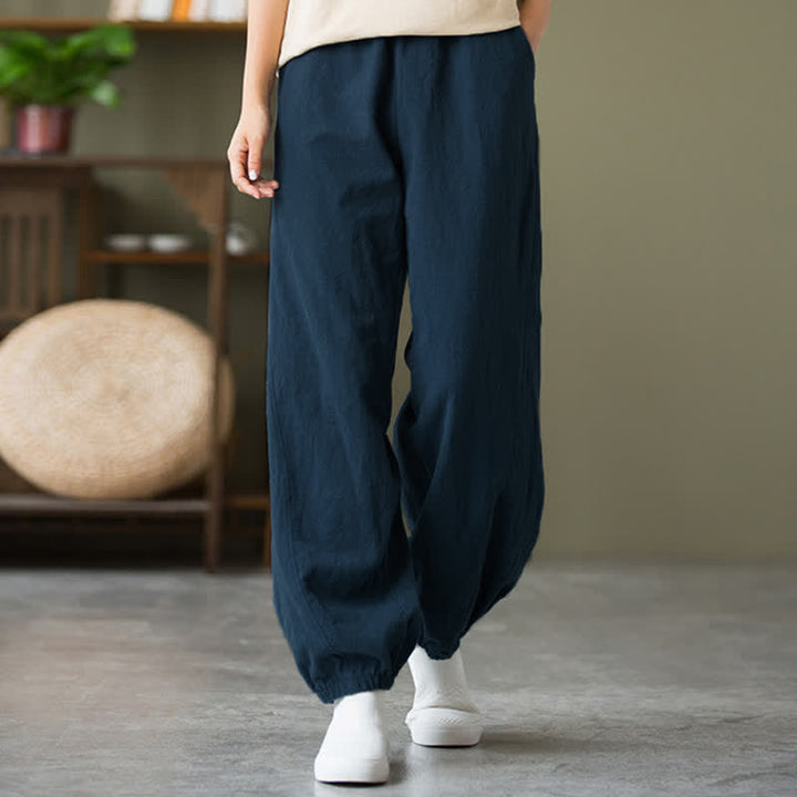 Pantalon pour femme en lin et coton ramie uni couleur Buddha Stones avec poches - SteelBlue - US6，UK/AU10，EU38 (L) - image 47