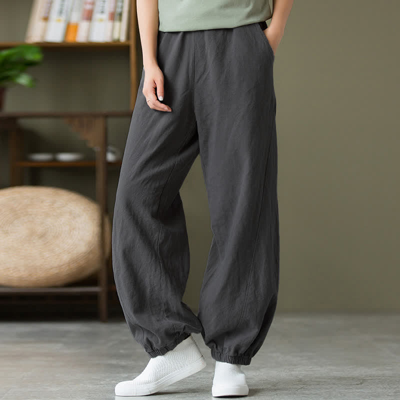 Pantalon pour femme en lin et coton ramie uni couleur Buddha Stones avec poches - image 4