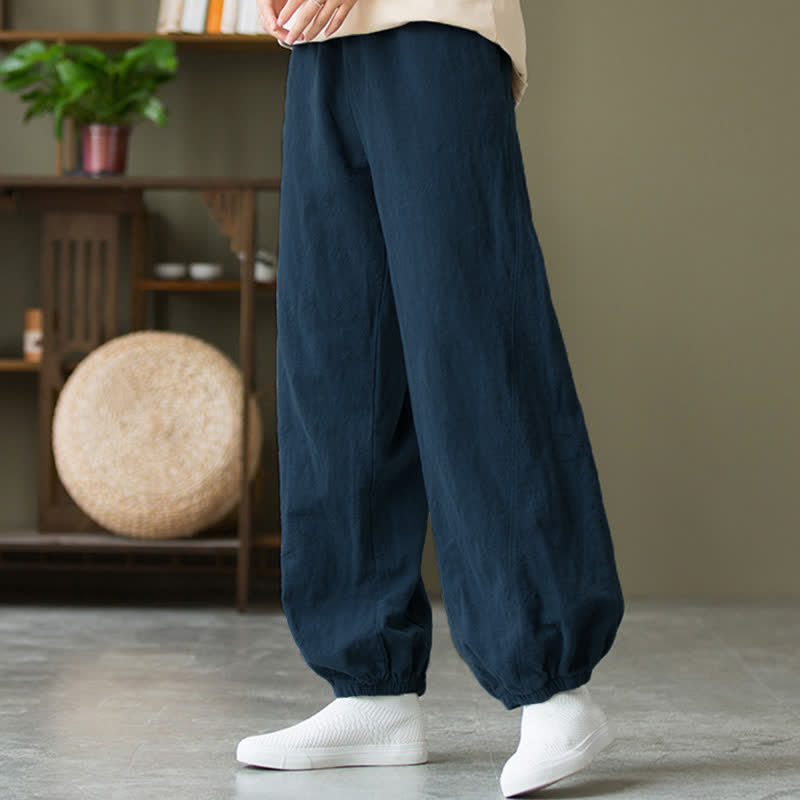 Pantalon pour femme en lin et coton ramie uni couleur Buddha Stones avec poches - image 54