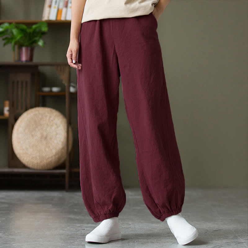 Pantalon pour femme en lin et coton ramie uni couleur Buddha Stones avec poches - image 60