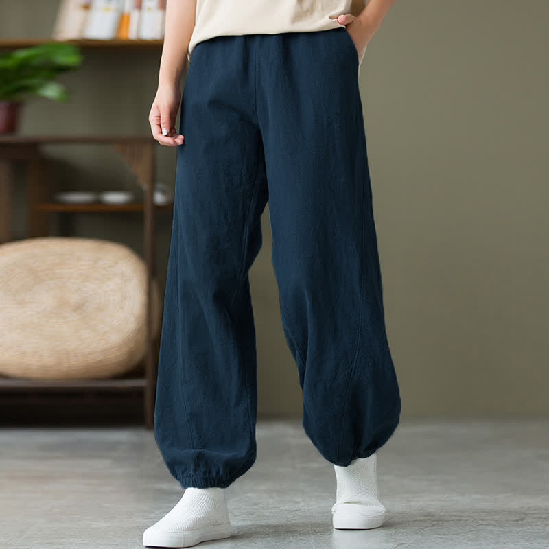 Pantalon pour femme en lin et coton ramie uni couleur Buddha Stones avec poches - image 49