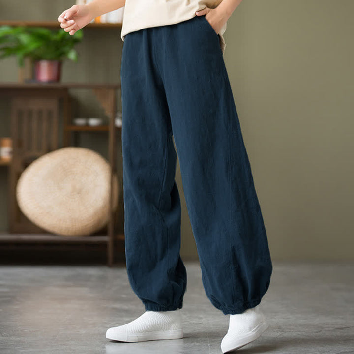 Pantalon pour femme en lin et coton ramie uni couleur Buddha Stones avec poches - image 50
