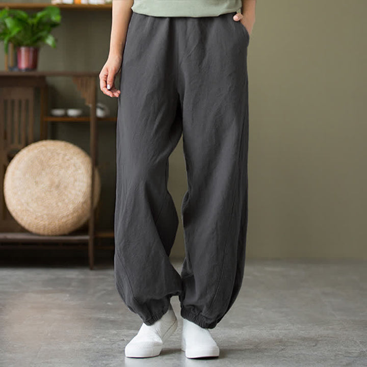 Pantalon pour femme en lin et coton ramie uni couleur Buddha Stones avec poches - image 3