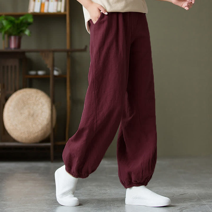Pantalon pour femme en lin et coton ramie uni couleur Buddha Stones avec poches - image 61
