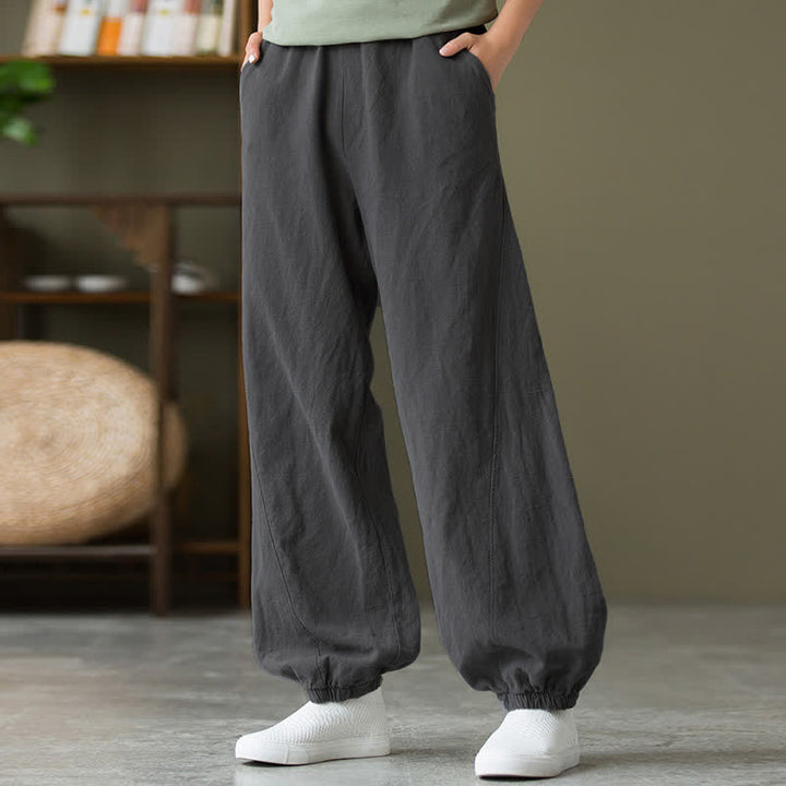 Pantalon pour femme en lin et coton ramie uni couleur Buddha Stones avec poches - image 8