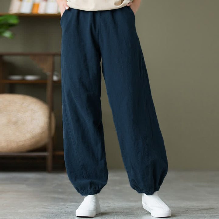 Pantalon pour femme en lin et coton ramie uni couleur Buddha Stones avec poches - image 53