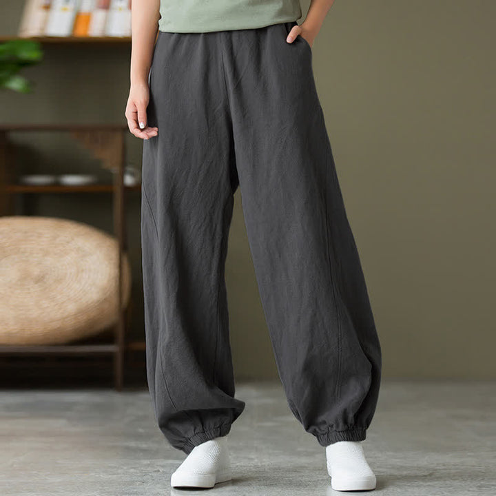 Pantalon pour femme en lin et coton ramie uni couleur Buddha Stones avec poches - image 6