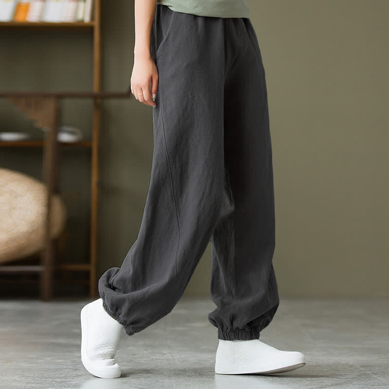 Pantalon pour femme en lin et coton ramie uni couleur Buddha Stones avec poches - image 7