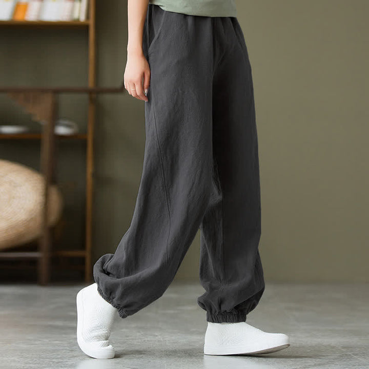 Pantalon pour femme en lin et coton ramie uni couleur Buddha Stones avec poches - image 7
