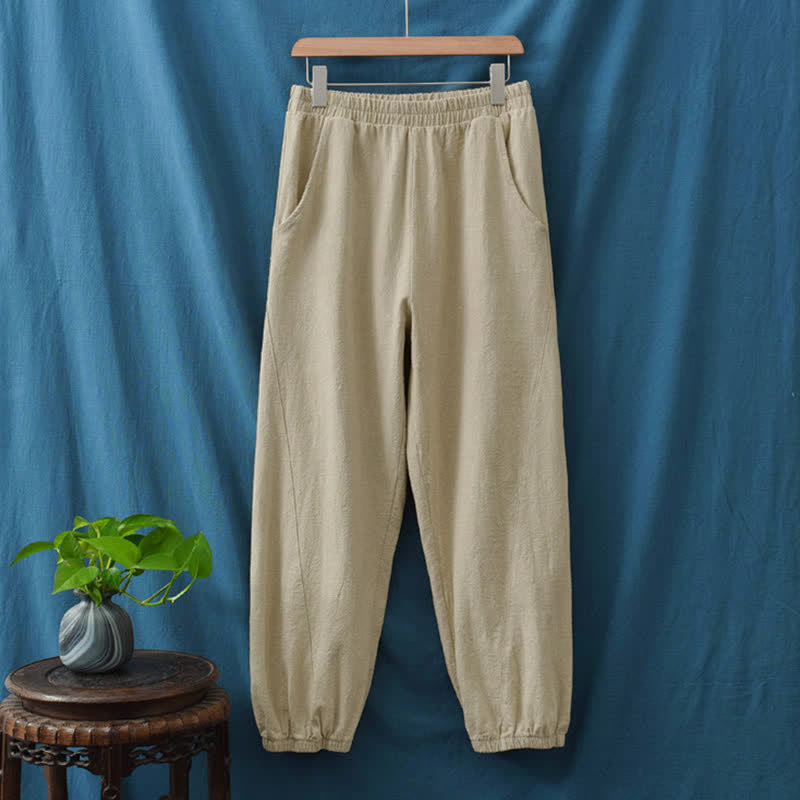 Pantalon pour femme en lin et coton ramie uni couleur Buddha Stones avec poches - image 18
