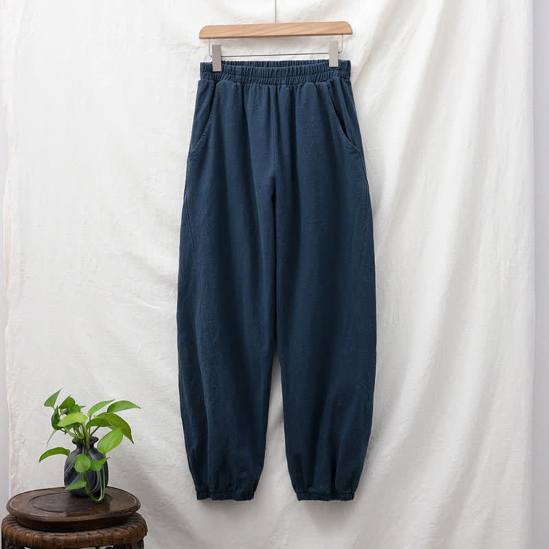 Pantalon pour femme en lin et coton ramie uni couleur Buddha Stones avec poches - image 55
