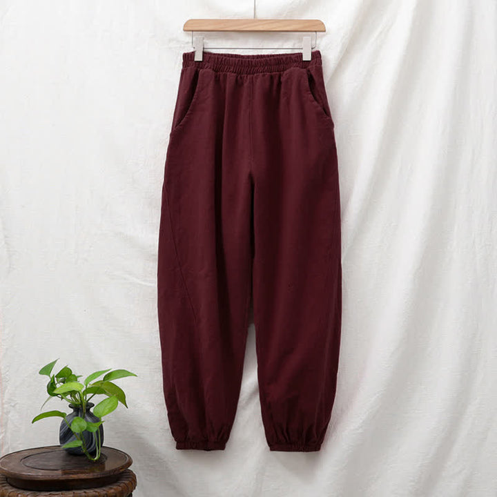 Pantalon pour femme en lin et coton ramie uni couleur Buddha Stones avec poches - image 63
