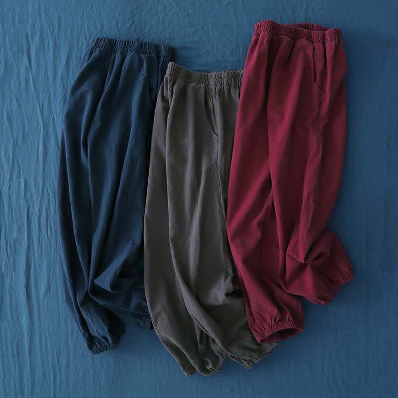 Pantalon pour femme en lin et coton ramie uni couleur Buddha Stones avec poches - image 64