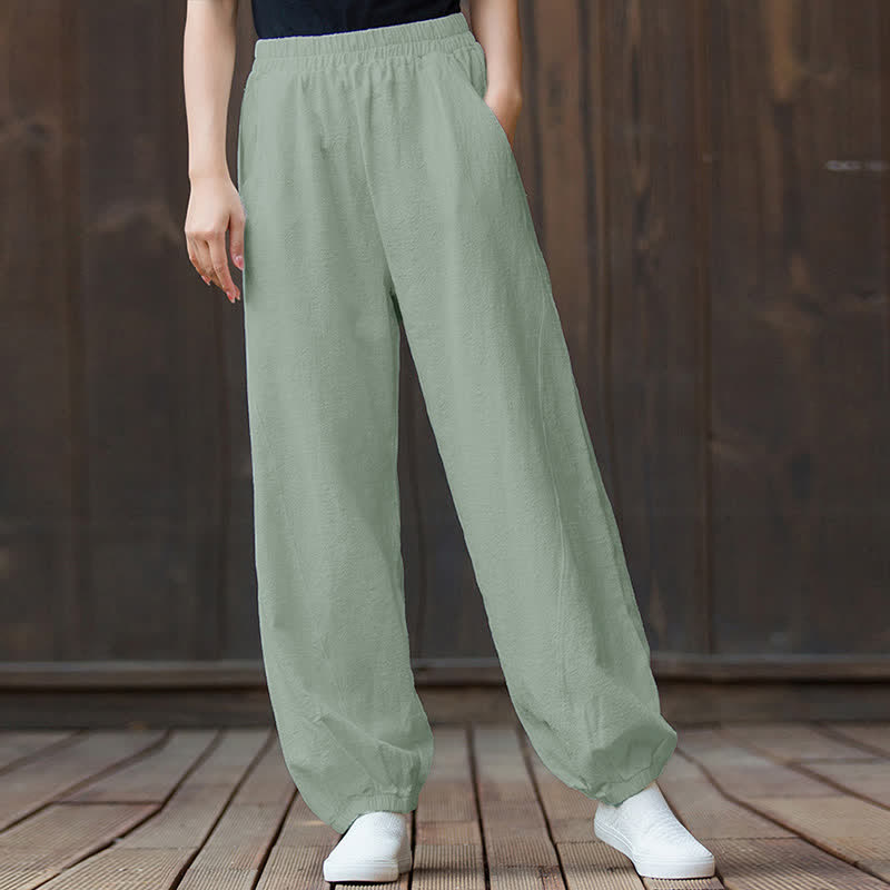 Pantalon pour femme en lin et coton ramie uni couleur Buddha Stones avec poches - image 69