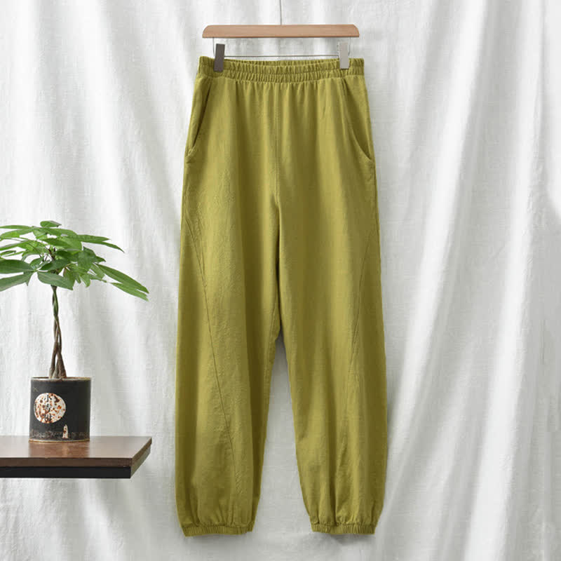 Pantalon pour femme en lin et coton ramie uni couleur Buddha Stones avec poches - image 27