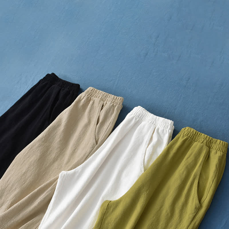 Pantalon pour femme en lin et coton ramie uni couleur Buddha Stones avec poches - image 46
