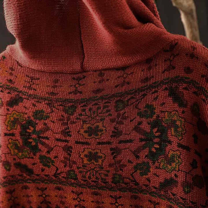 Sweat à capuche tricoté à manches longues pour femme, en coton, à rayures géométriques et fleurs, motif Buddha Stones Fall - image 6