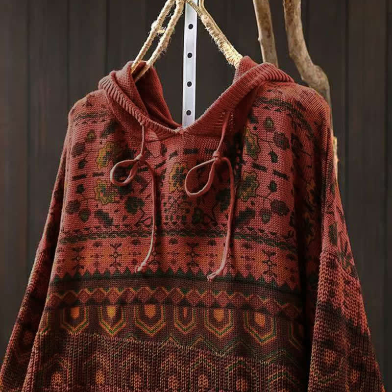Sweat à capuche tricoté à manches longues pour femme, en coton, à rayures géométriques et fleurs, motif Buddha Stones Fall - image 4