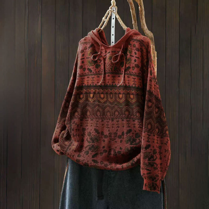 Sweat à capuche tricoté à manches longues pour femme, en coton, à rayures géométriques et fleurs, motif Buddha Stones Fall - Tomate - US4-6，UK/AU8-10，EU36-38 (F) - image 2