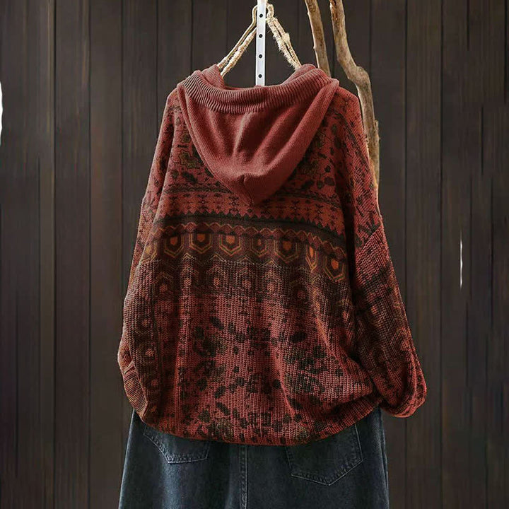 Sweat à capuche tricoté à manches longues pour femme, en coton, à rayures géométriques et fleurs, motif Buddha Stones Fall - image 3