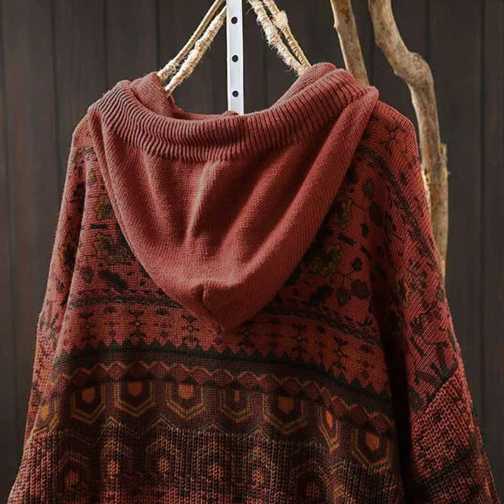Sweat à capuche tricoté à manches longues pour femme, en coton, à rayures géométriques et fleurs, motif Buddha Stones Fall - image 5