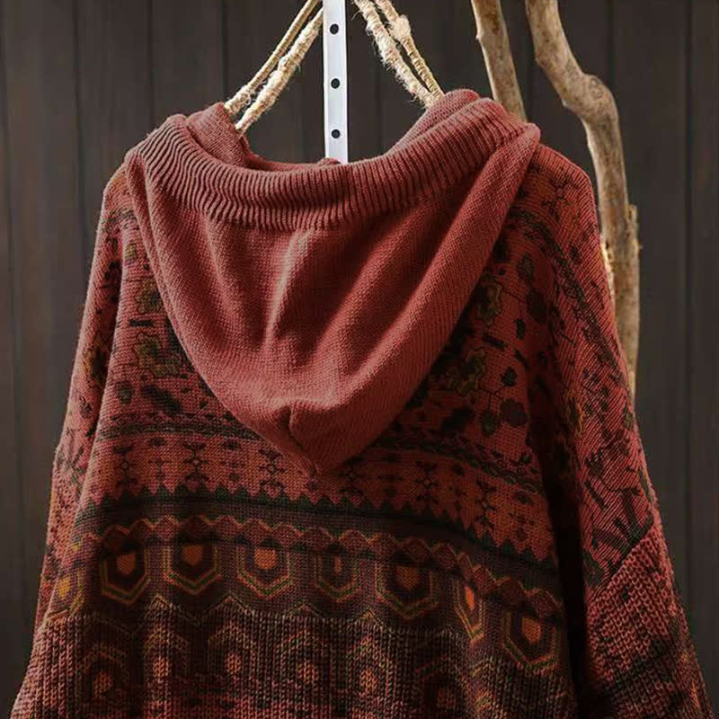 Sweat à capuche tricoté à manches longues pour femme, en coton, à rayures géométriques et fleurs, motif Buddha Stones Fall - image 5