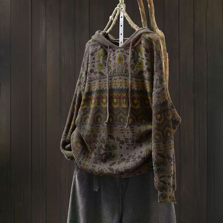 Sweat à capuche tricoté à manches longues pour femme, en coton, à rayures géométriques et fleurs, motif Buddha Stones Fall - DarkKhaki - US4-6，UK/AU8-10，EU36-38 (F) - image 12