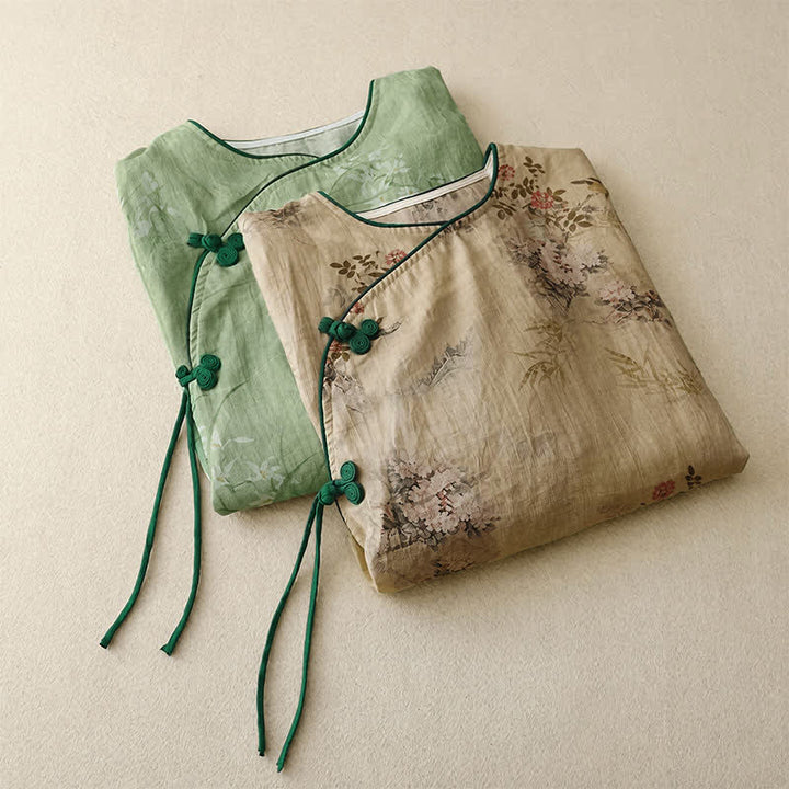 Buddha Stones Chemises à manches longues pour femmes, style vintage printemps-été, à boutons grenouille et motifs floraux - image 19
