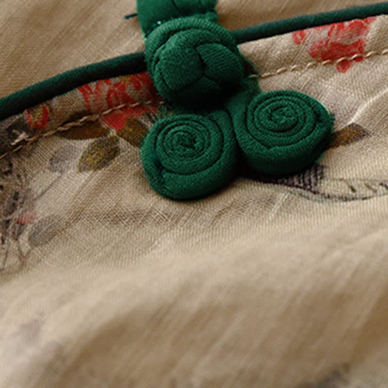 Buddha Stones Chemises à manches longues pour femmes, style vintage printemps-été, à boutons grenouille et motifs floraux - image 5