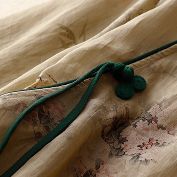 Buddha Stones Chemises à manches longues pour femmes, style vintage printemps-été, à boutons grenouille et motifs floraux - image 4