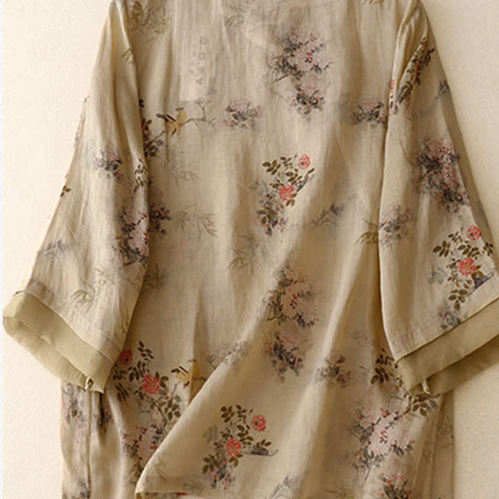 Buddha Stones Chemises à manches longues pour femmes, style vintage printemps-été, à boutons grenouille et motifs floraux - image 1